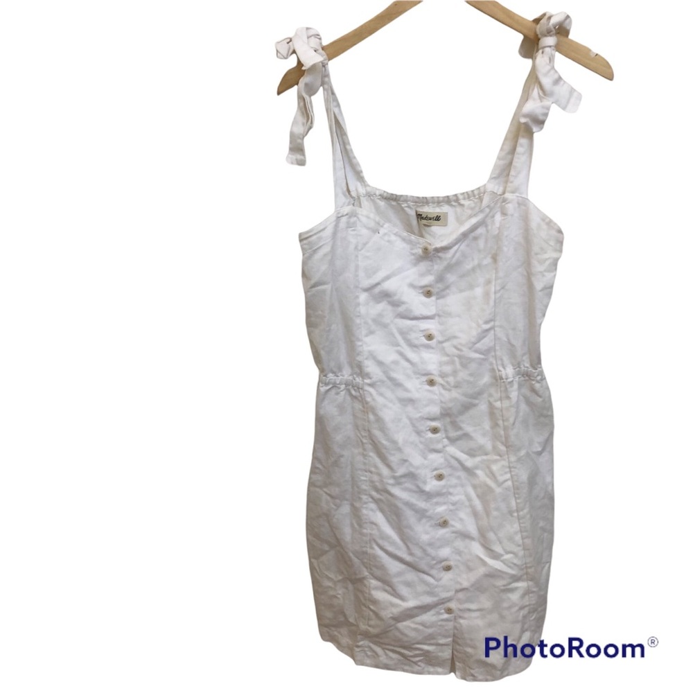 Madewell Dress Linen Blend White Tie Up Straps button Up Size 14